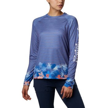 Columbia Ženske Majice S Kapuljačom - PFG Super Tidal Long Sleeve Plave Prugice | YPJO-43912